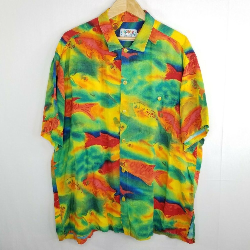 Jams World Mens Hawaiian Shirt XXL Red Orange Gree